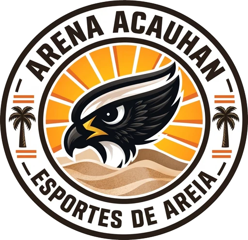 Brasão da Arena Acauhan: águia sobre o sol nascente, entre duas palmeiras.